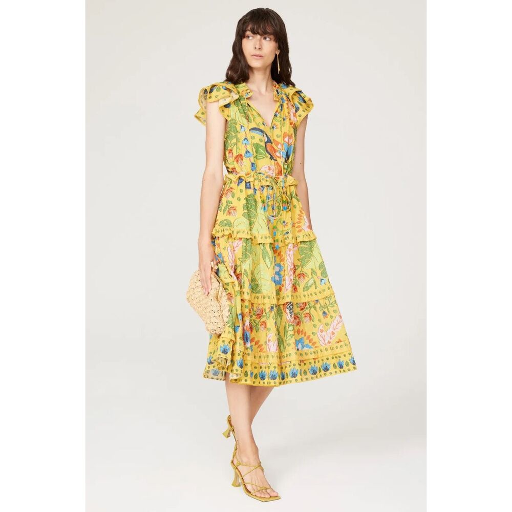 FARM Rio Summer Garden Midi Dress in Yellow Large